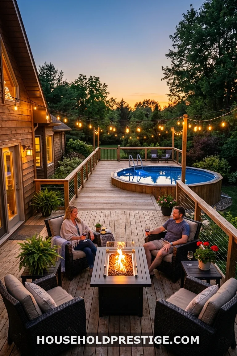 above ground pool with deck off house