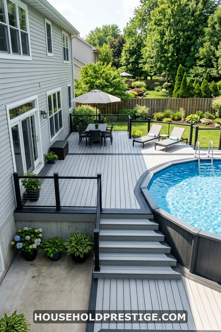 above ground pool with deck off house