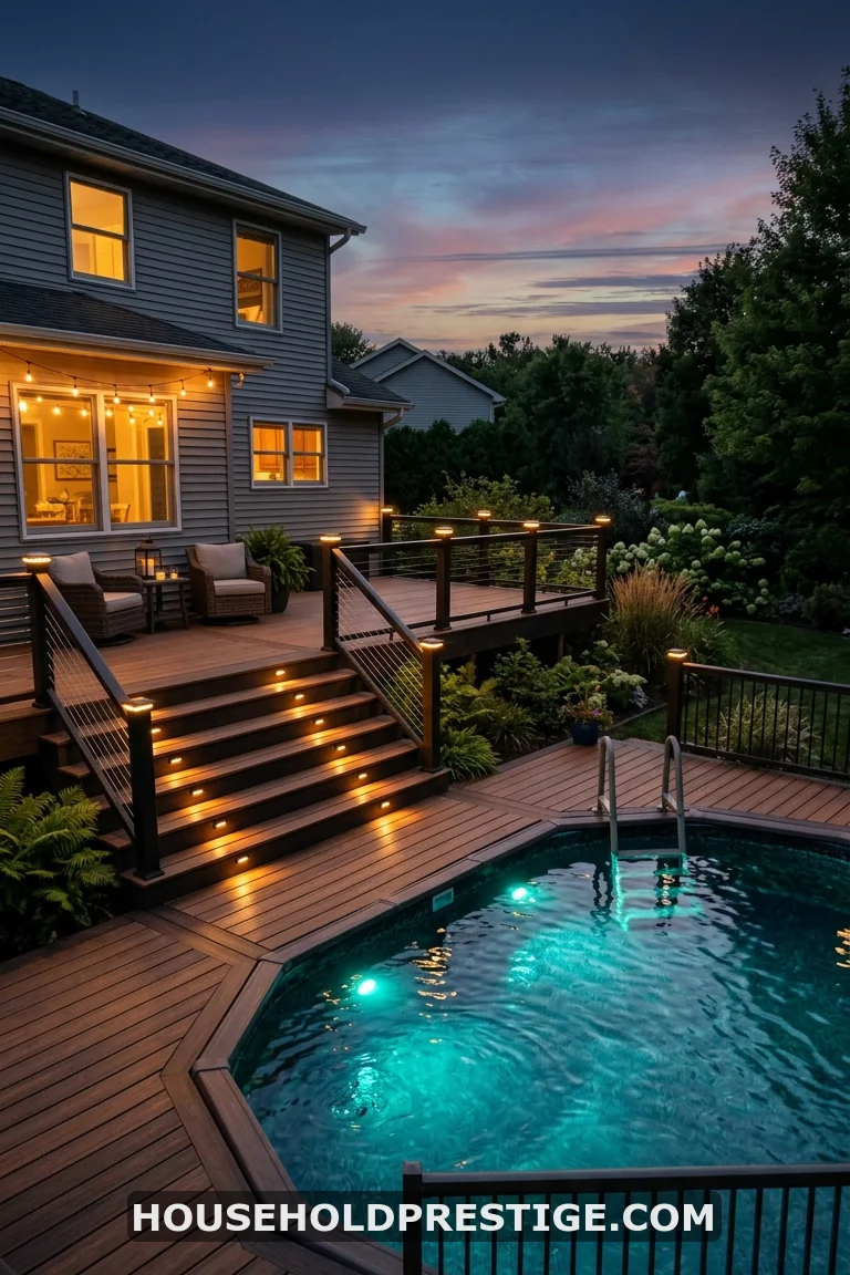 above ground pool with deck off house