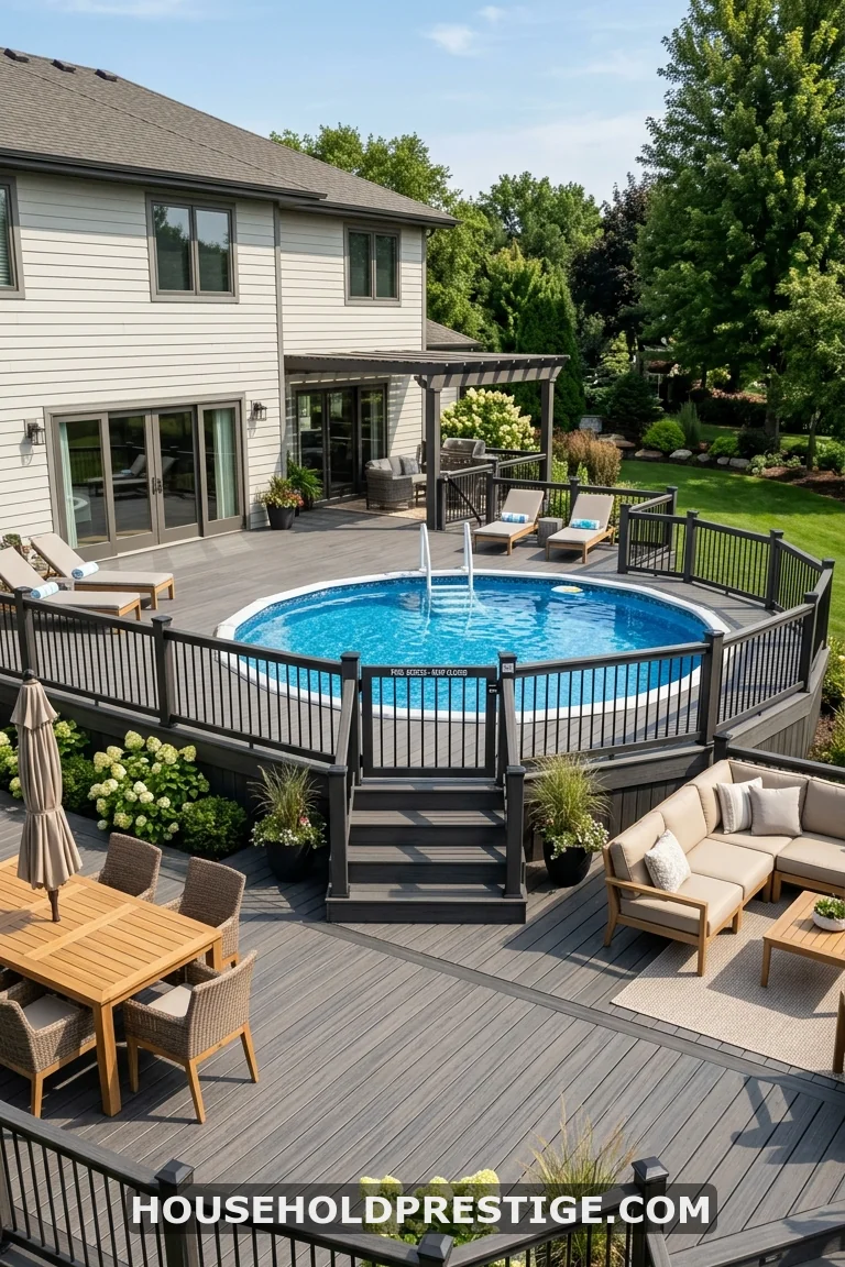 above ground pool with deck off house