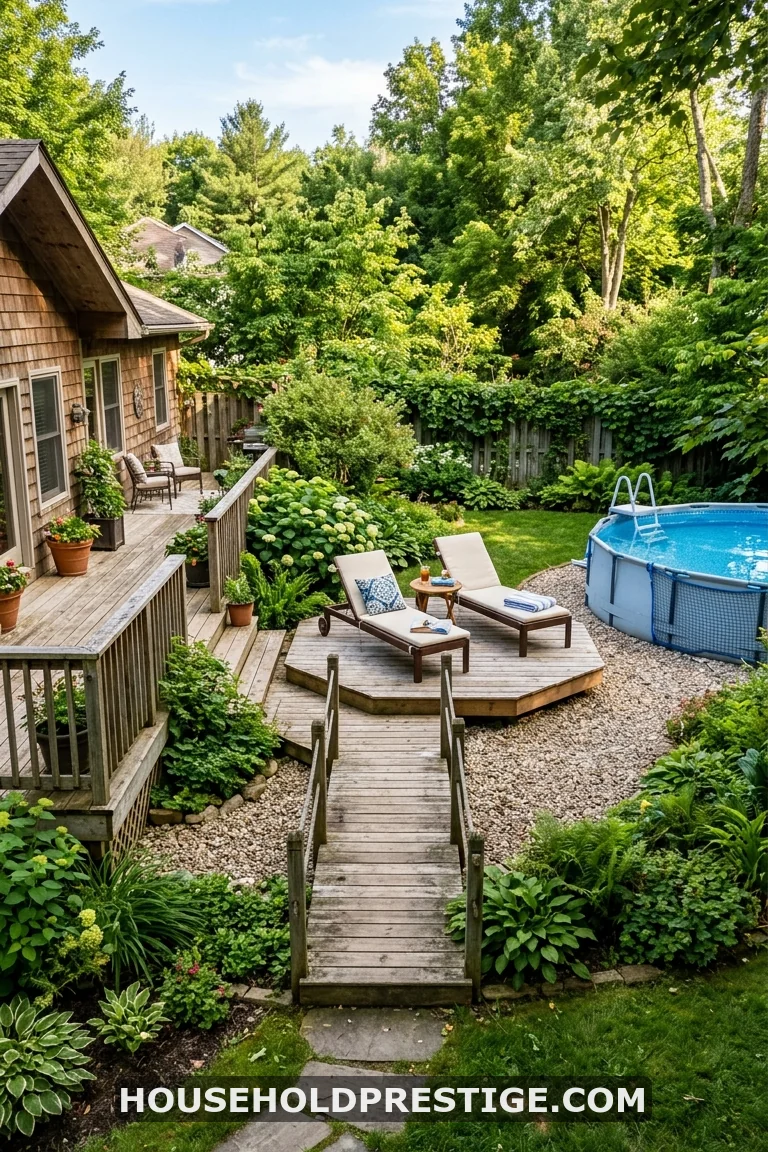 above ground pool with deck off house