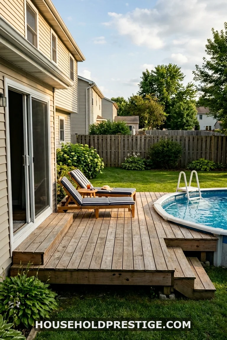 above ground pool with deck off house