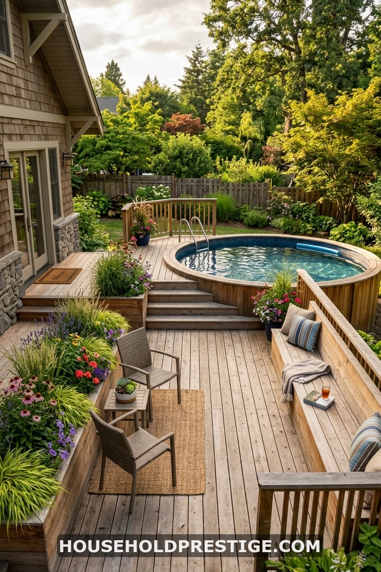 above ground pool with deck off house