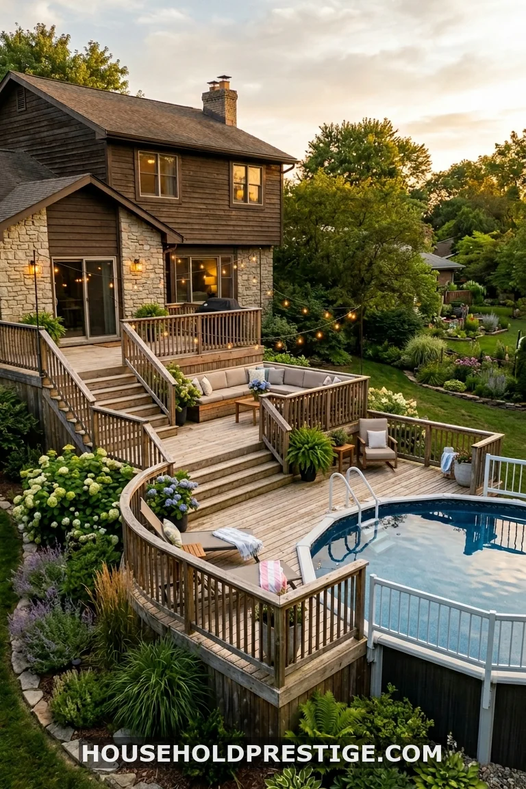 above ground pool with deck off house