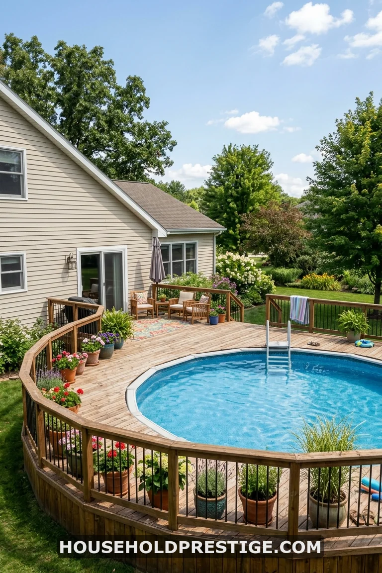 above ground pool with deck off house