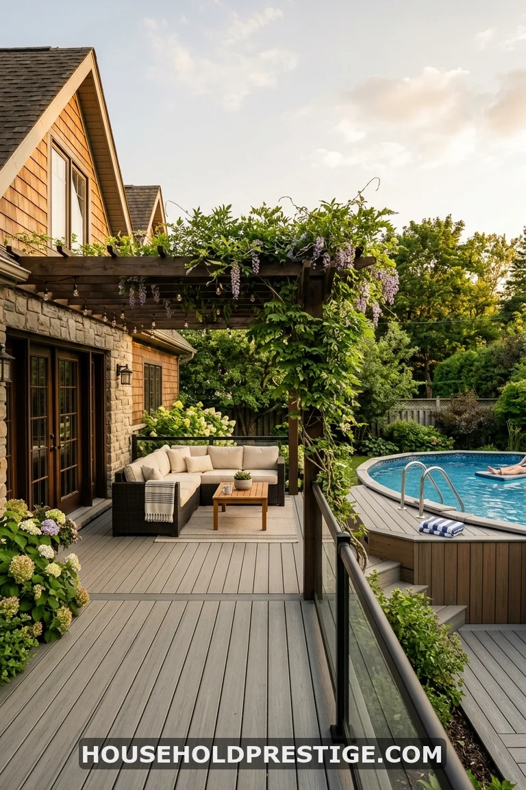 above ground pool with deck off house