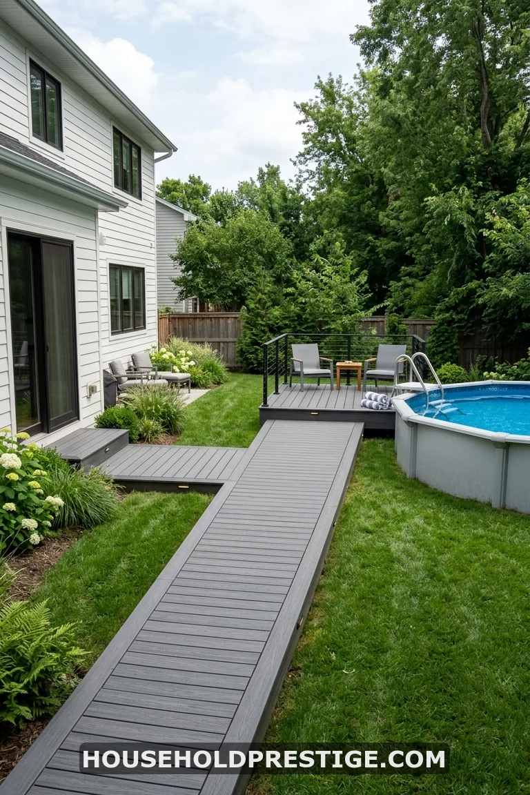 above ground pool with deck off house