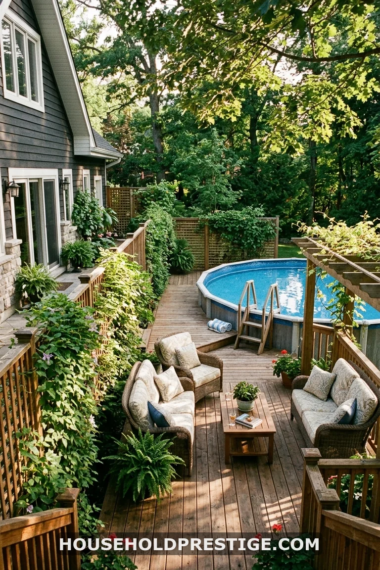 above ground pool with deck off house