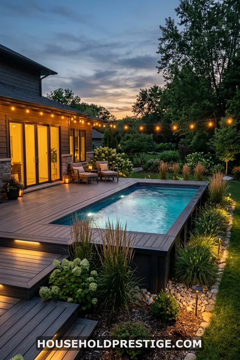above ground pool with deck off house