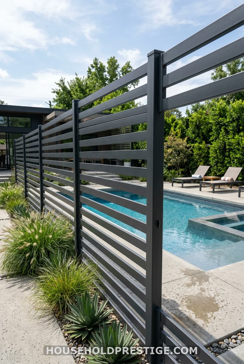 Powder-Coated Steel Horizontal Slat Fence