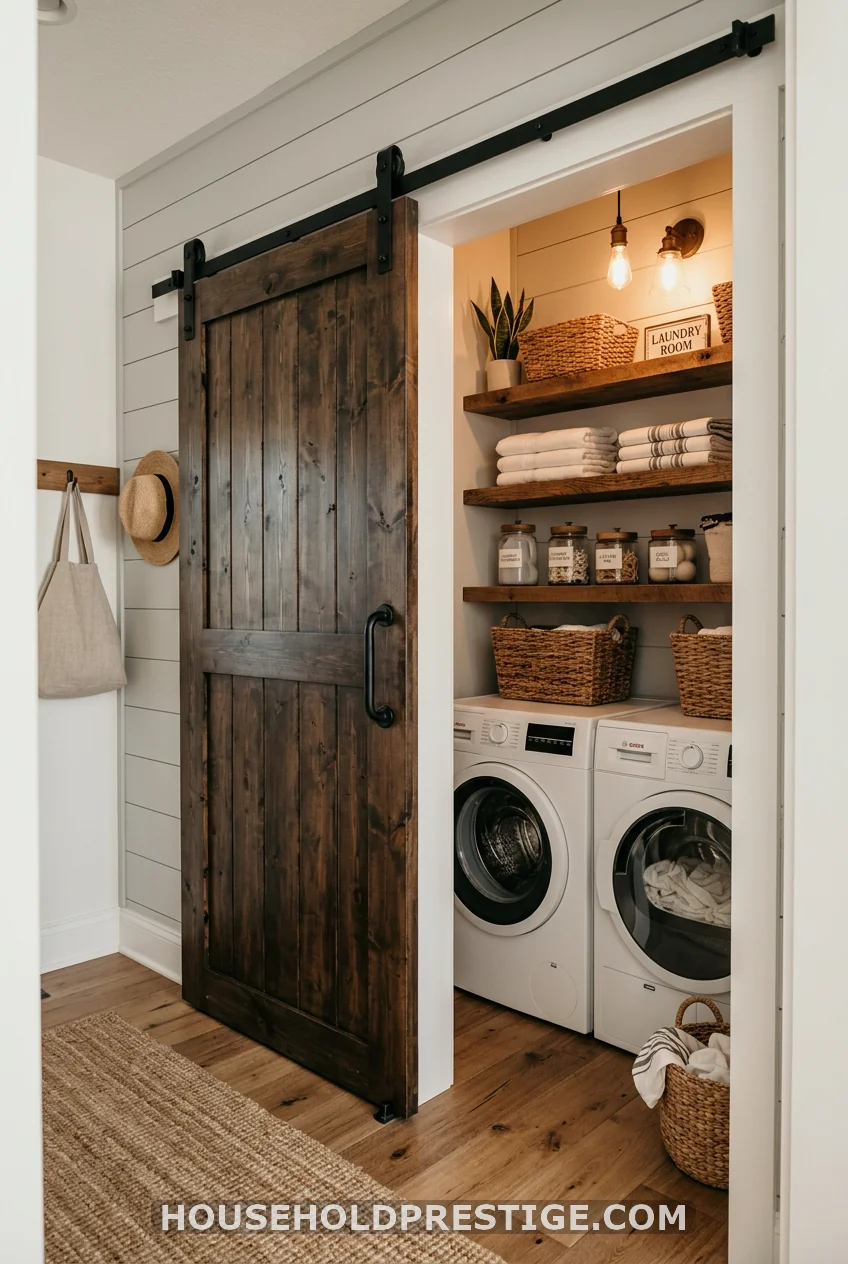 Install a Barn Door or Curtain Panel to Hide the Alcove