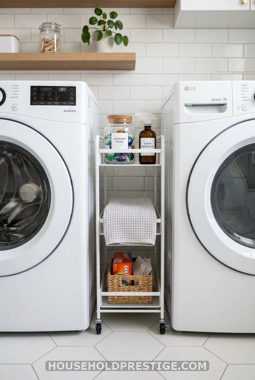 A Rolling Utility Cart Between the Washer and Dryer