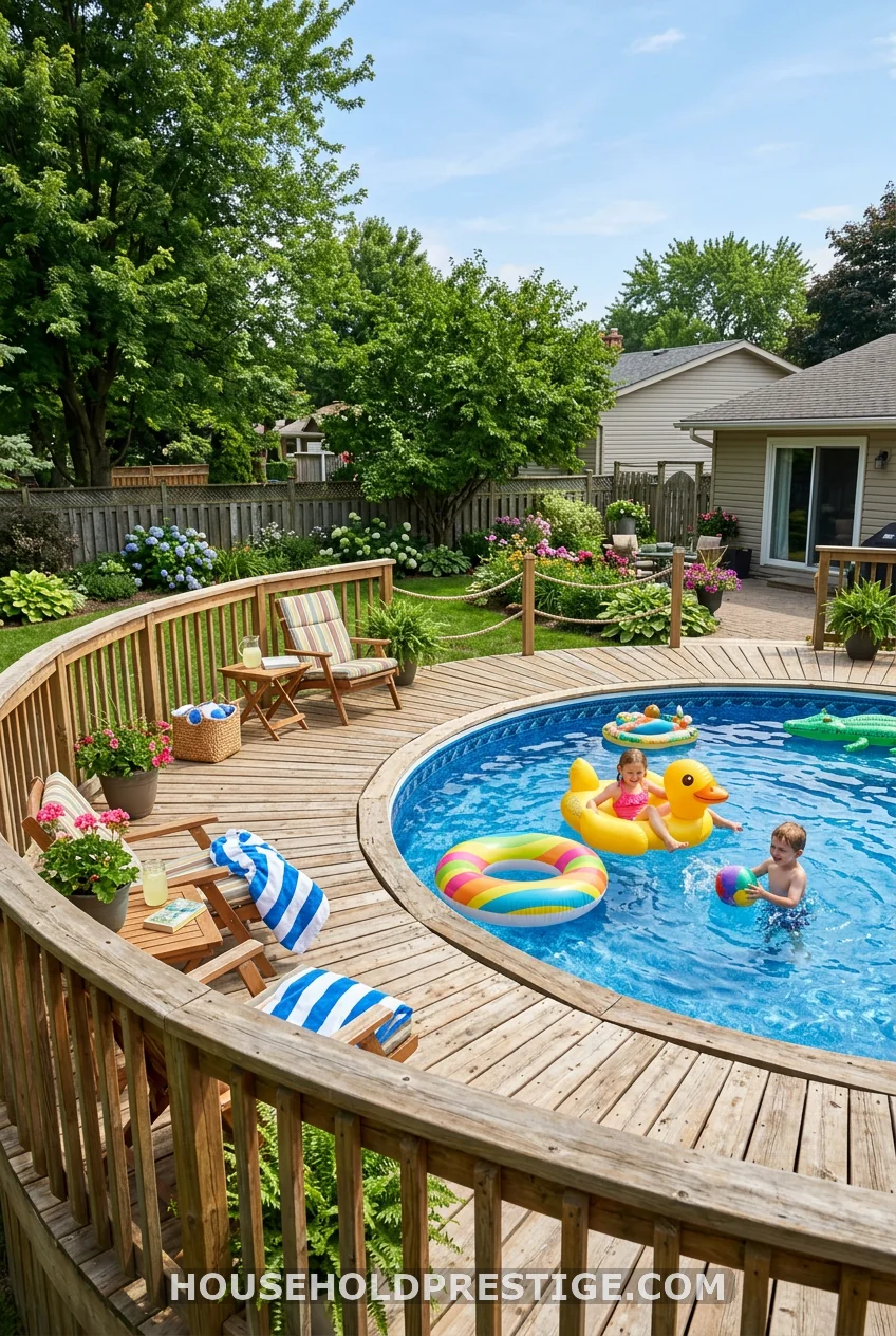 Timber-Edged Above-Ground Round Pool