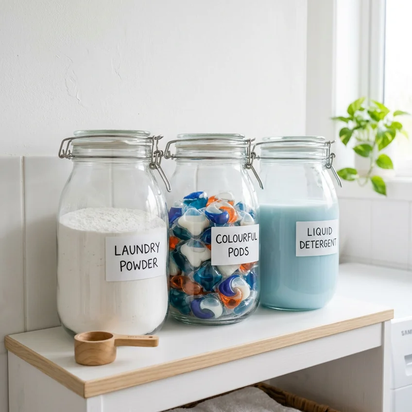 17 Dirt-Cheap Laundry Room Detergent Organization Ideas (No Ugly Bottles Allowed)