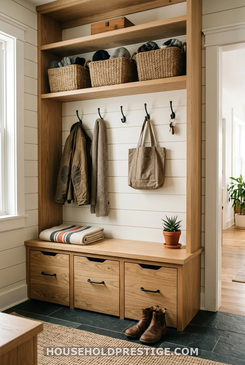 Build a Drop Zone Bench with Laundry Hamper Drawers