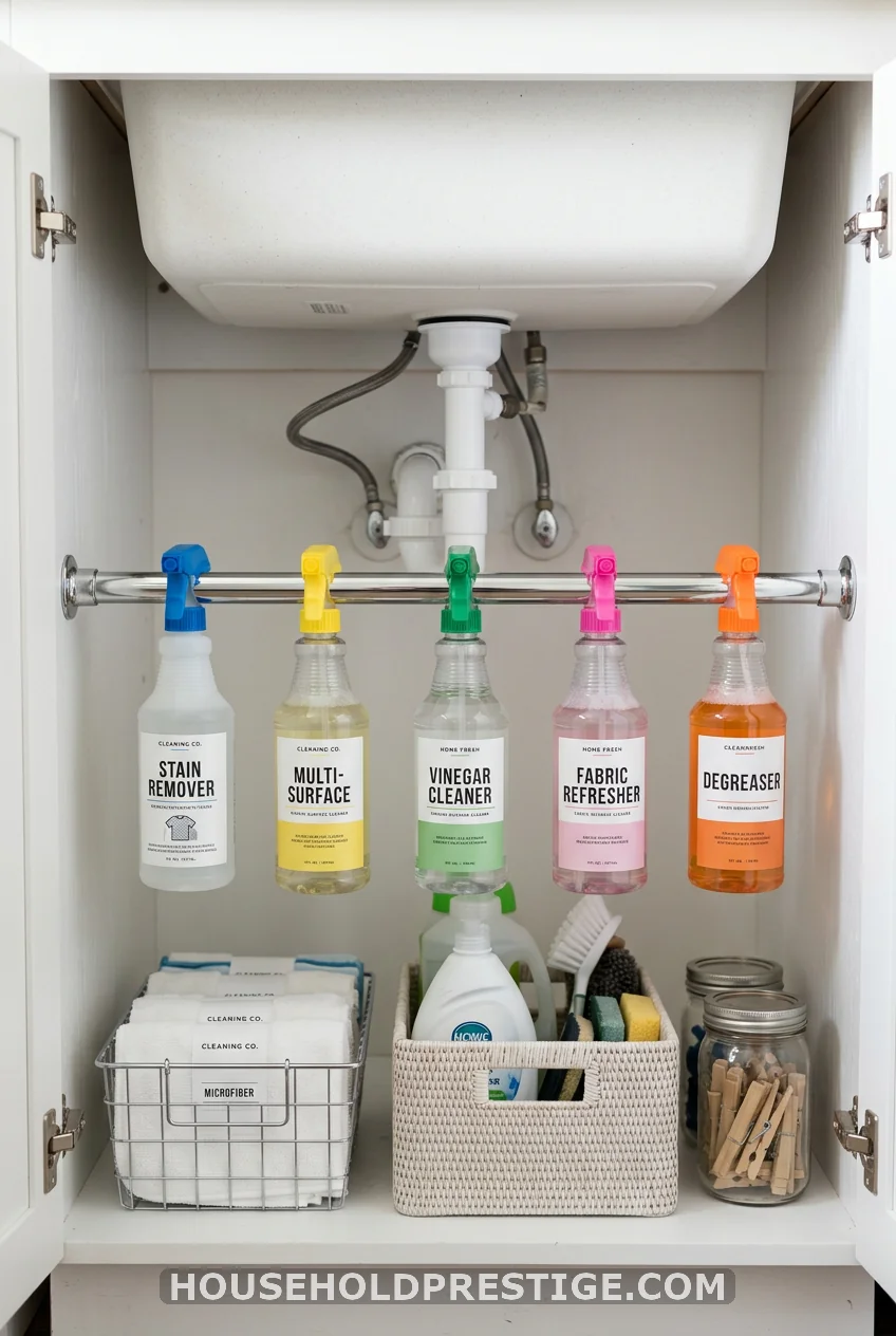 Hang a Tension Rod Under the Cabinet Sink