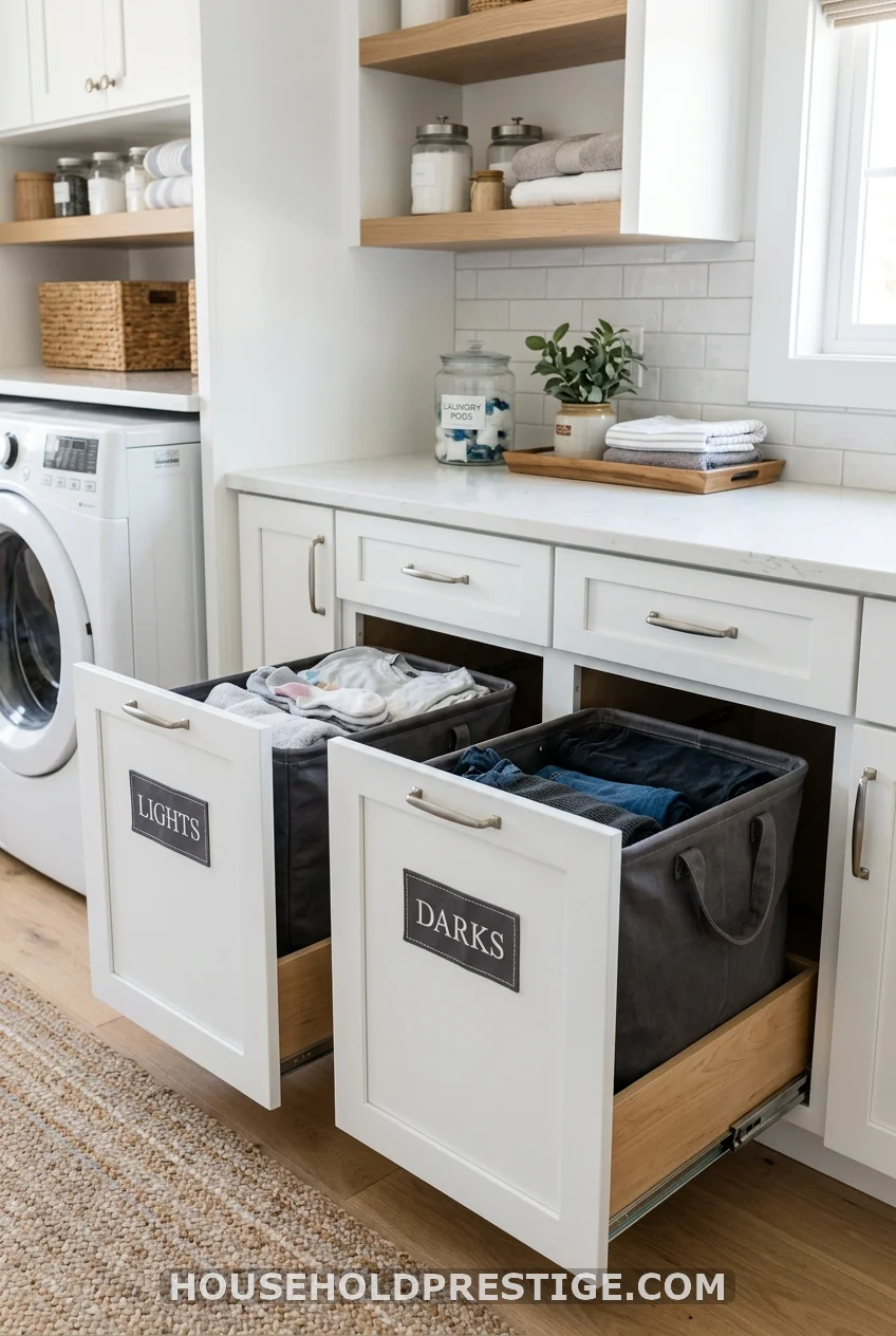 Pull-Out Hamper Drawers Inside a Base Cabinet