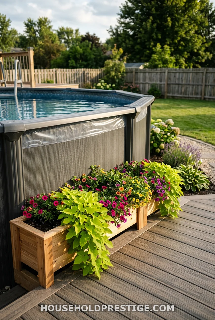 Raised Planter Beds Against the Pool Wall