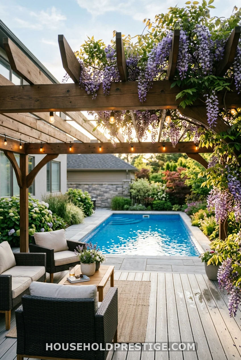 Pergola Shade Structure Over Pool Deck
