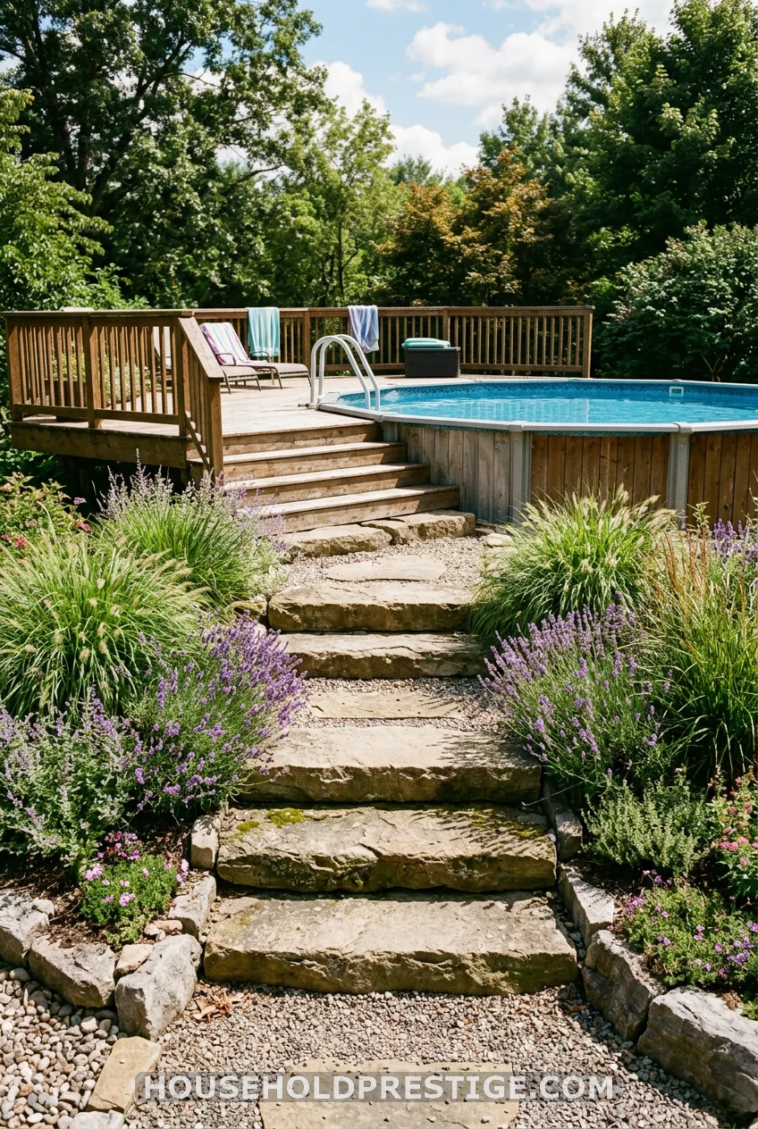 Natural Stone Steps with Built-In Planters