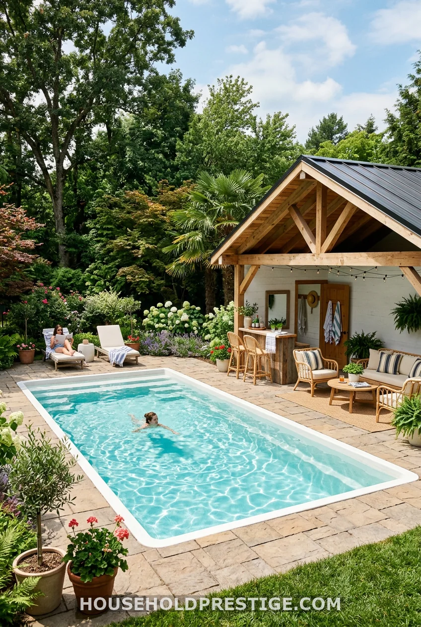 Fiberglass Pool With Outdoor Pool House