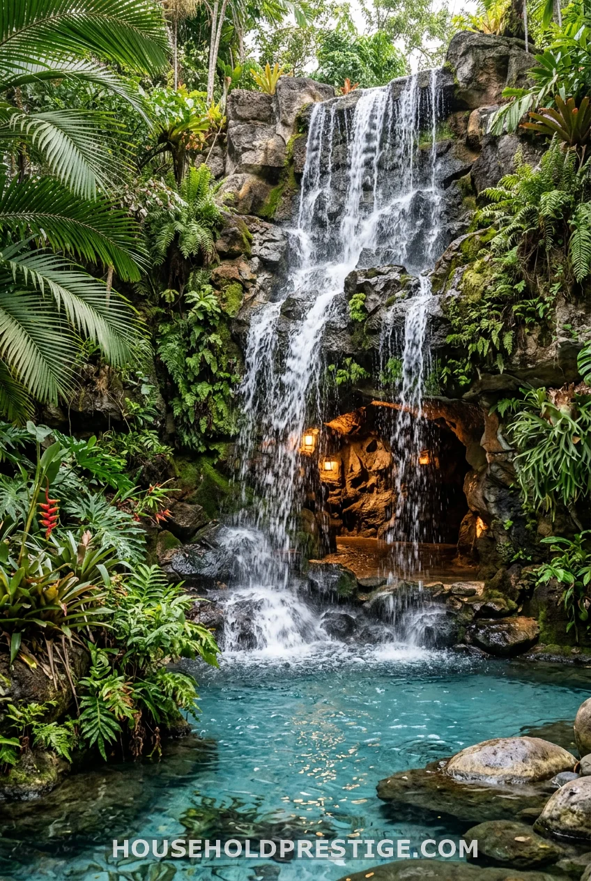 Grotto Waterfall With Hidden Cave