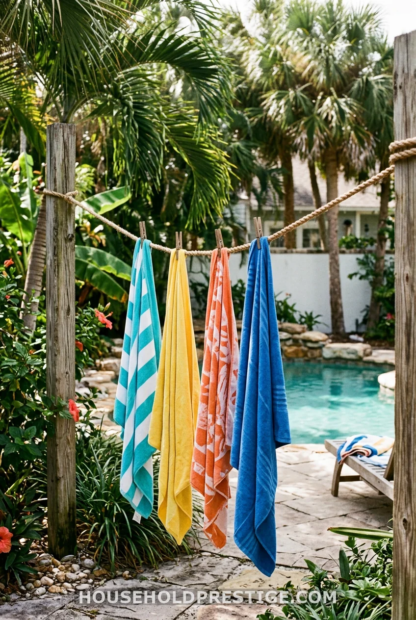 Outdoor Rope Clothesline with Wooden Clips