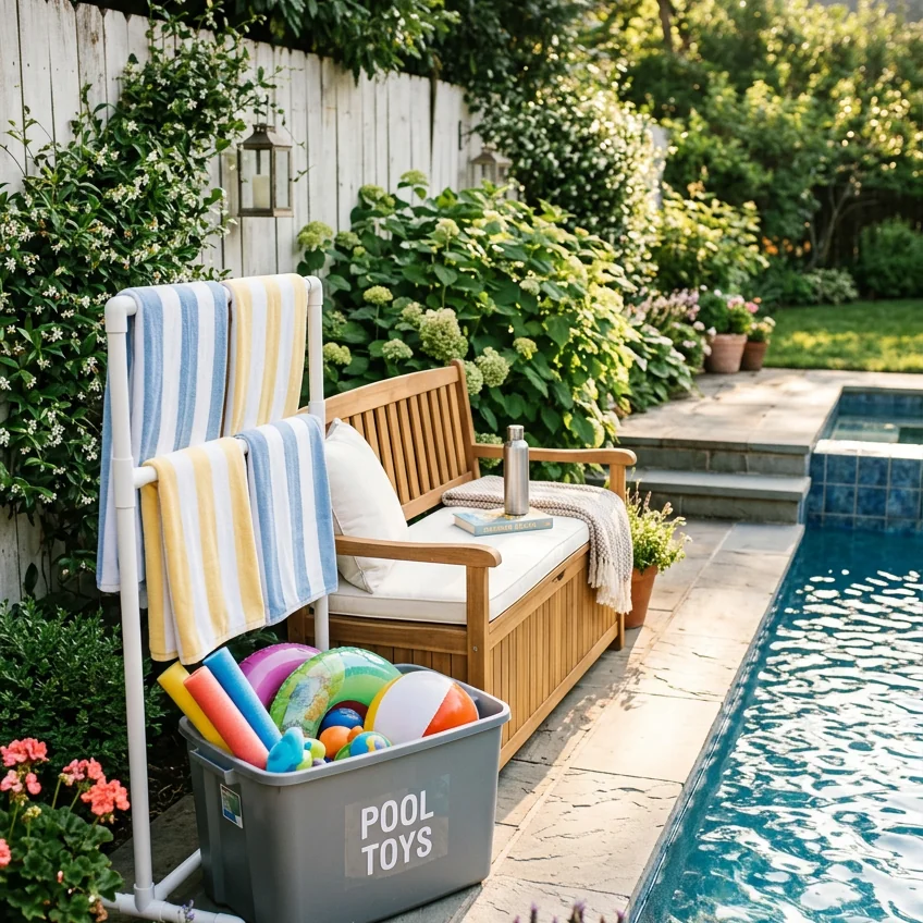11 Clutter-Busting Pool Organization Ideas for Floats, Towels & Toys