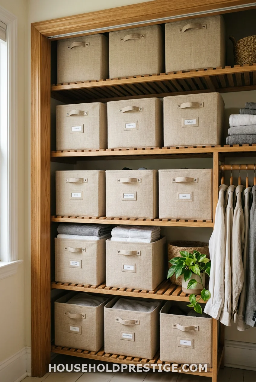 Stack Bins on Open Shelves for Hidden Clutter Control