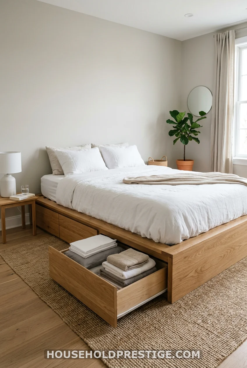 A Platform Bed With Built-In Drawers