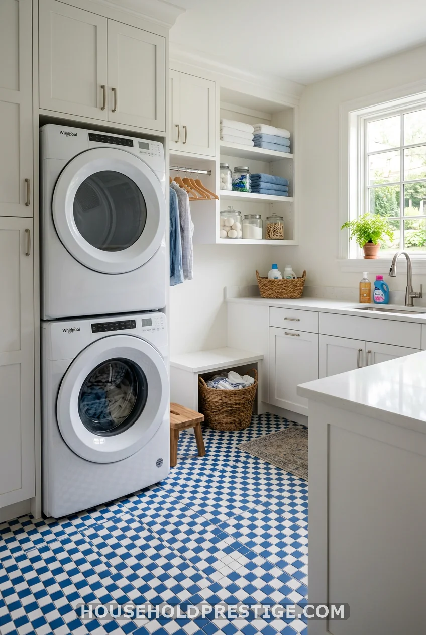 Blue and White Checkerboard Floor Tile