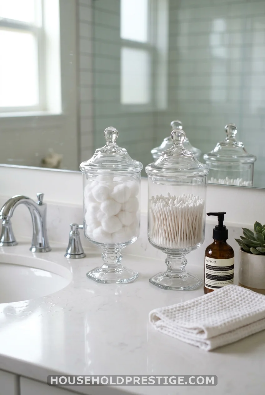 Use color-coded jars for cotton balls and Q-tips
