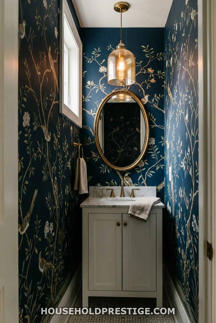 Ink-Blue Chinoiserie or Damask
