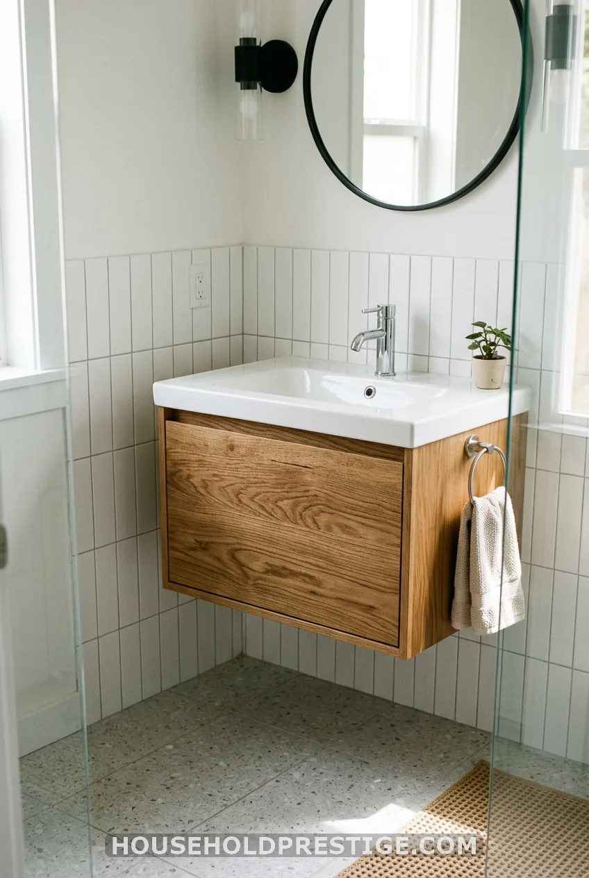 A 24-Inch Floating Oak Vanity With One Deep Drawer