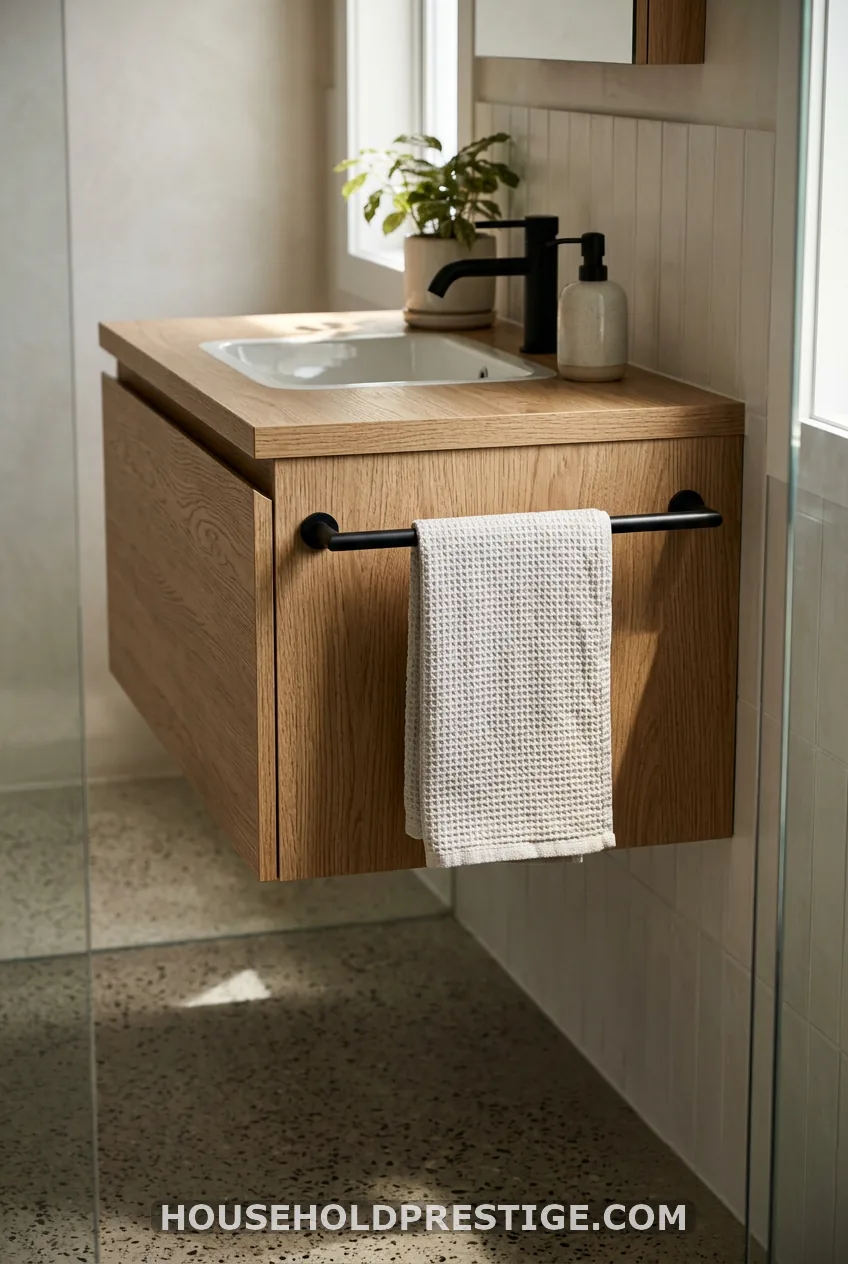 A Wall-Hung Vanity With a Towel Bar Underneath