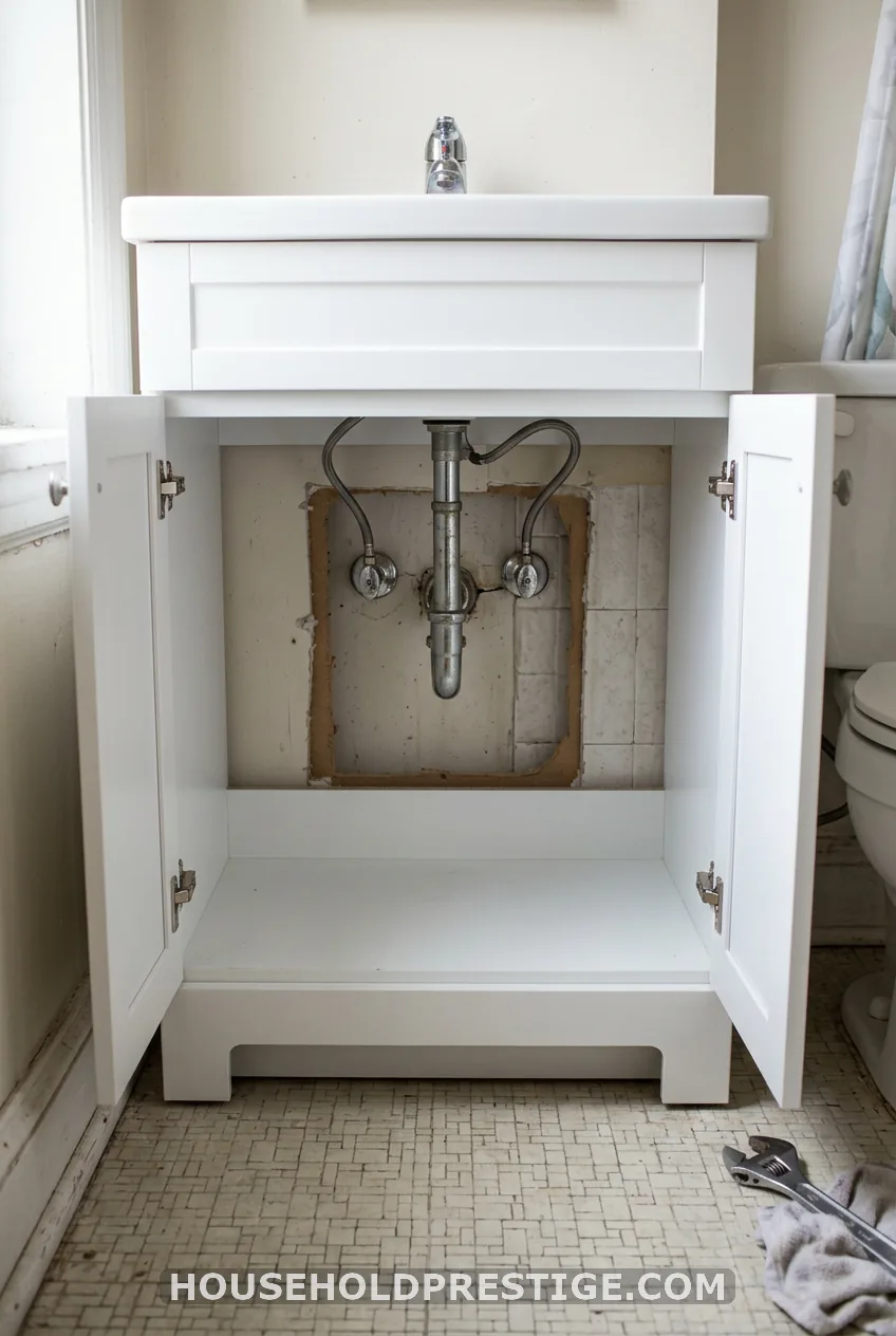 A Freestanding Vanity That Slides Over Existing Plumbing