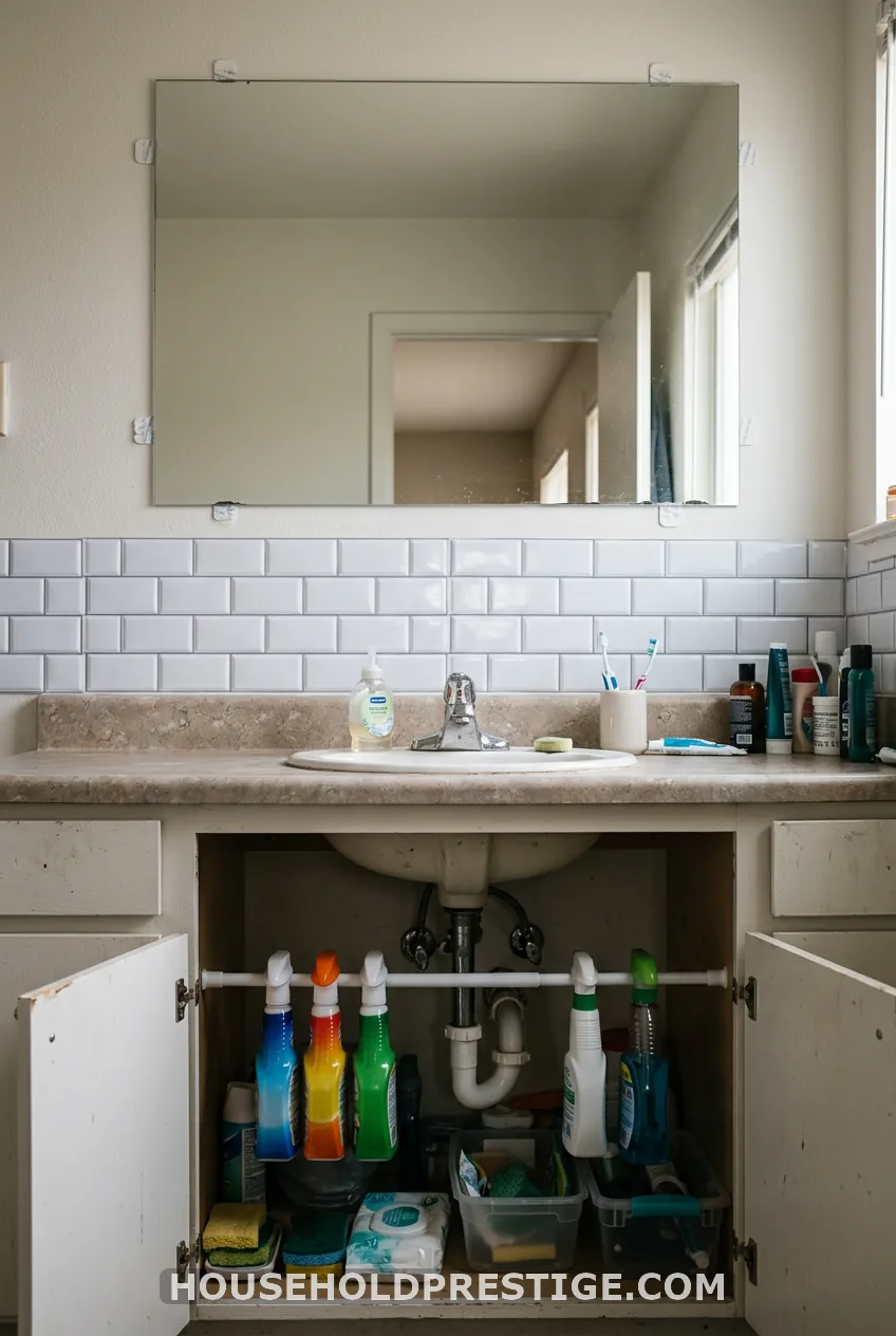 No-Drill Mirror, Removable Backsplash and Tension-Rod Storage