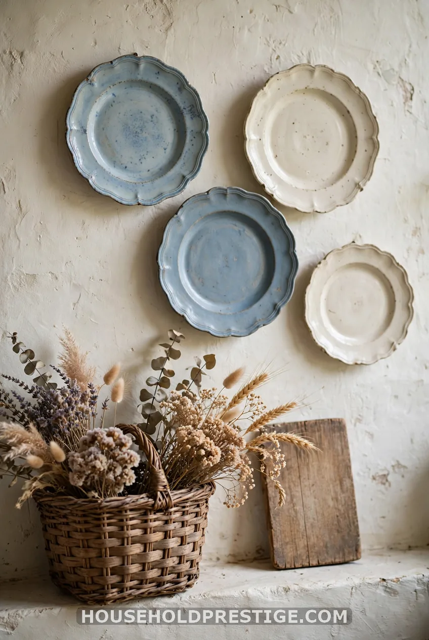 Cottage-Style Plate Wall with Baskets and Florals