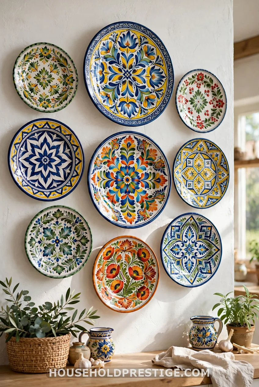 Majolica and Colorful Folk Plate Wall